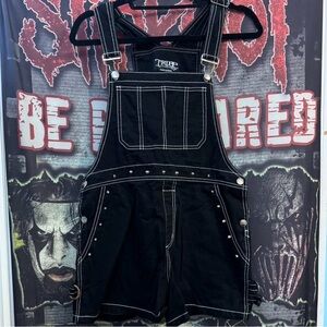 TRIPP NYC Black Denim Overalls With White Stitching